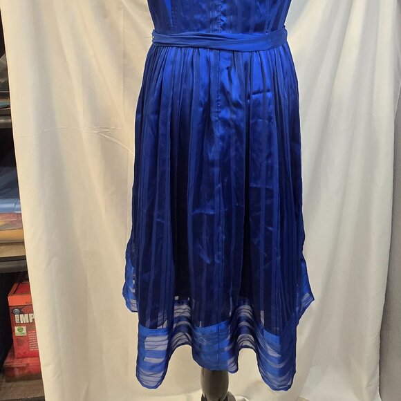 Luxie By Carmen Marc Valvo Blue Dress Size 8 Pockets Matching Belt Lined Zip - Picture 13 of 13